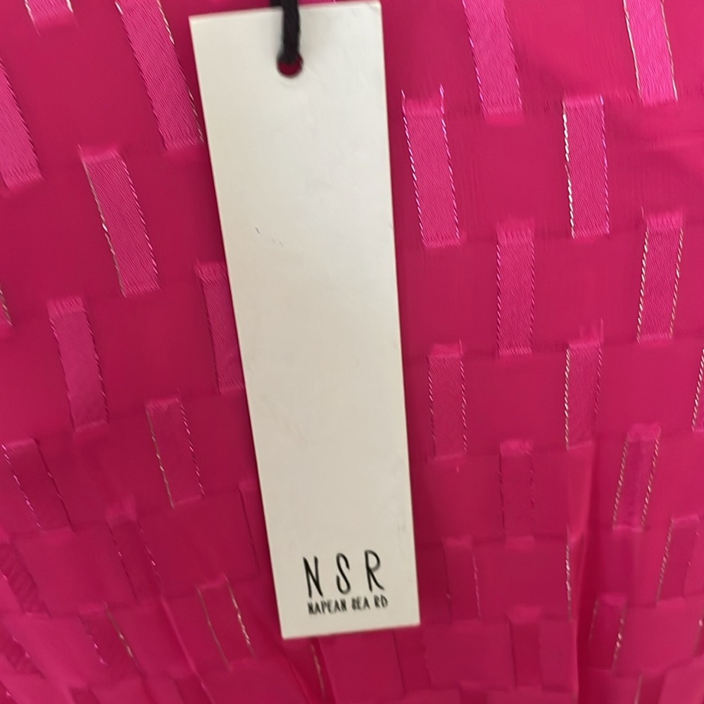 NWT Nordstrom Pink Faux Wrap Midi Dress w/Silver Thread Detail &Side Slit Size S - Picture 5 of 12